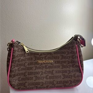 Juicy Couture Brown and Pink Shoulder Bag with Monogram Design